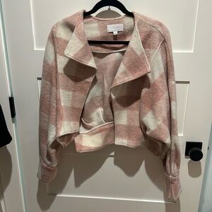 Small pink ivory buffalo check crop jacket anthro